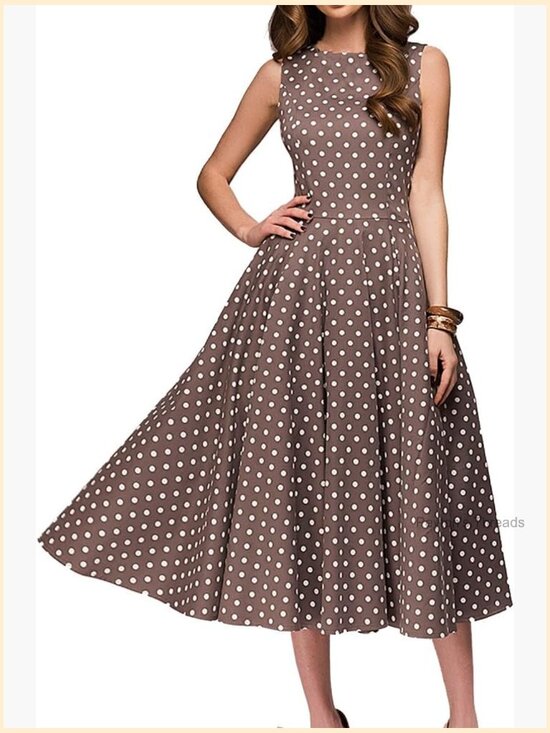 Dresses & Skirts - Sleeveless O-Neck A-Line Midi Swing Dress Zip Back